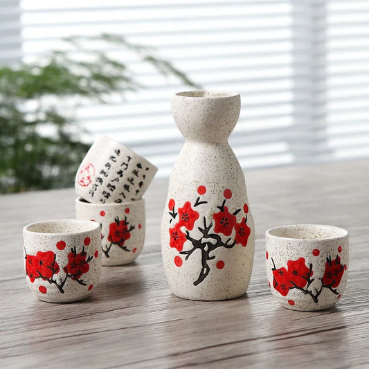 Colección Sakura: recipiente y tazas de sake.